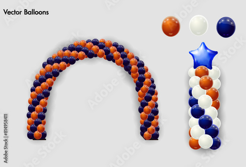 Balloons frame, arch or garland, multicolor balloons on floor isolated on white.