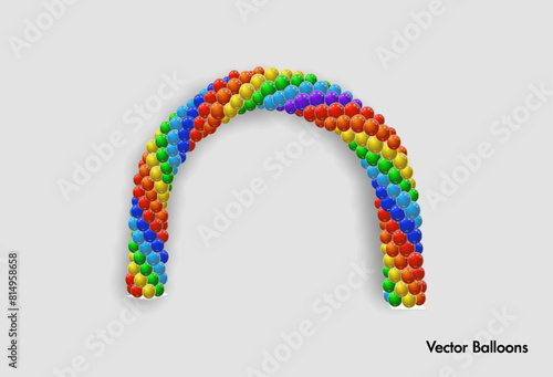 Balloons frame, arch or garland, multicolor balloons on floor isolated on white.