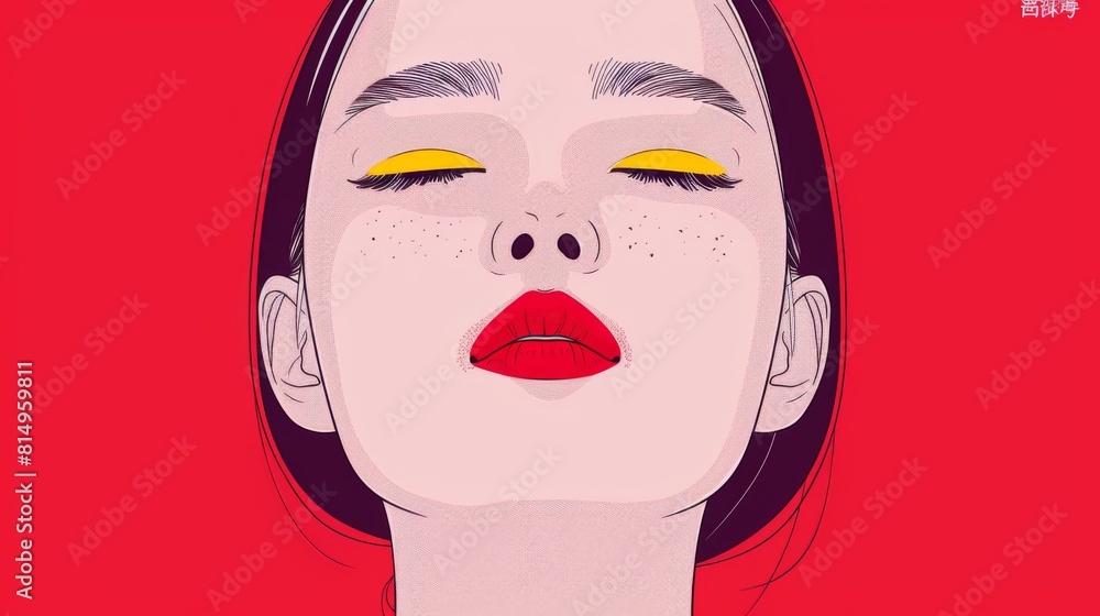 Illustration of a woman with vibrant pink makeup, closed eyes, and a serene expression.