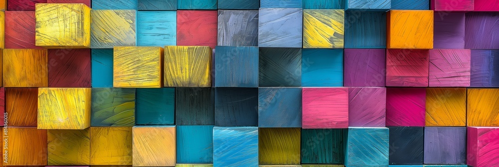 Abstract arrangement of painted wooden blocks in various colors and textures Abstract arrangement of painted wooden blocks in various colors and textures