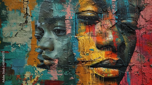 The intricate details of a vibrant street mural depicting pivotal historical moments with rich, textured brush strokes resembling oil paintings