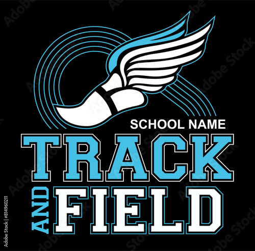 track and field team design with winged foot for school, college or league sports