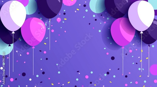Colorful carnival or birthday background with balloons  confetti  and streamers on a blue gradient backdrop.