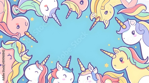 Vibrant Unicorn Fantasy Background with Colorful Magical Creatures and Celestial Elements