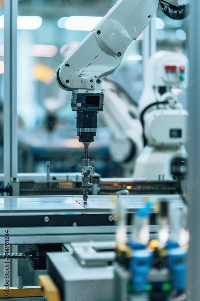 Robotic arm with machine in factory Robotic arm with machine in factory