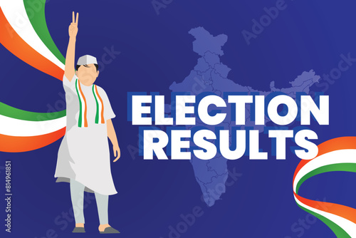 Indian election Result banner.representing voter participation, with India flag color graphic elements background.