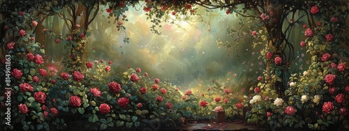 A beautiful, serene forest scene with a waterfall and a river