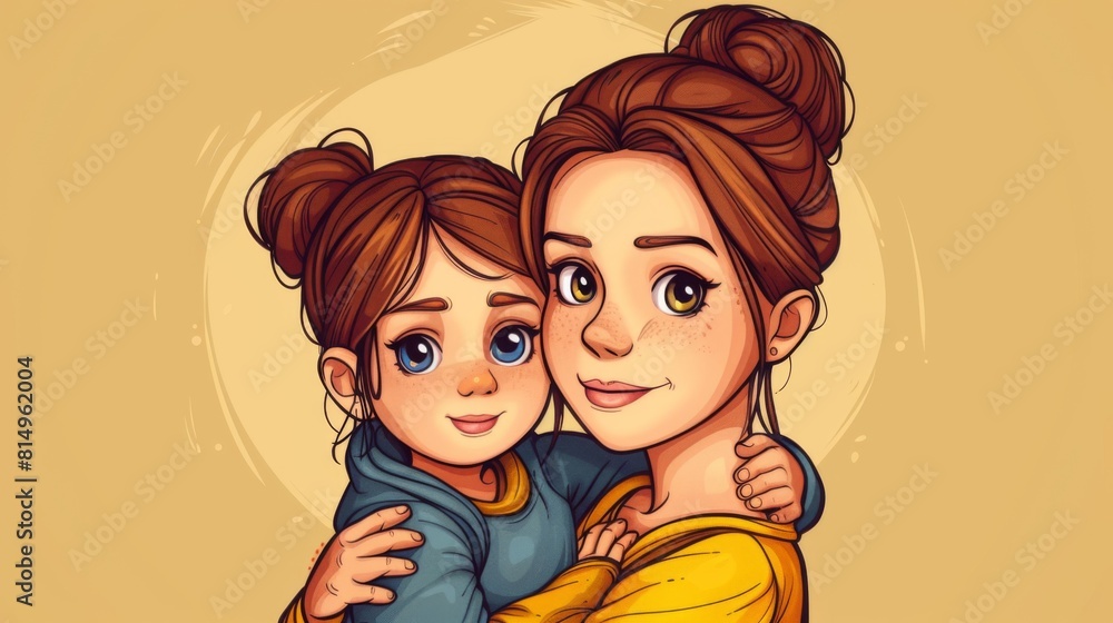 An illustrated image of a warm embrace between a mother and her daughter. An illustrated image of a warm embrace between a mother and her daughter.
