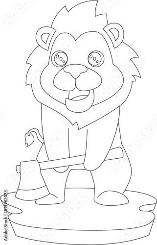 Lion Woodcutter Axe Animal Vector Graphic Art Illustration