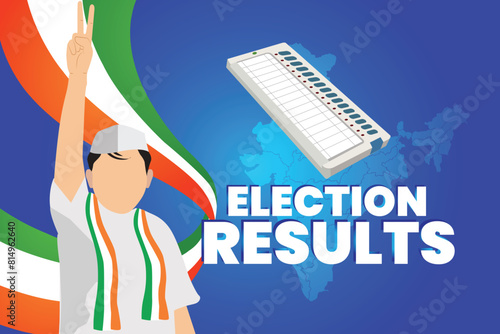 Indian election Result banner.representing voter participation, with India flag color graphic elements background.