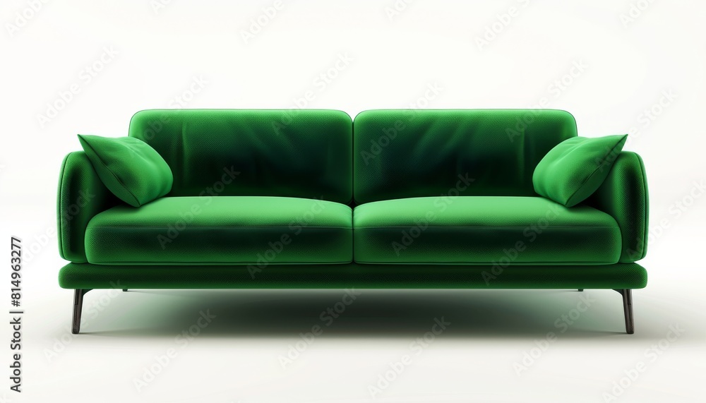 3D sofa in forest green and moss green on white background, isolated for architecture use, minimal design, realistic rendering. 3D sofa in forest green and moss green on white background, isolated for architecture use, minimal design, realistic rendering.