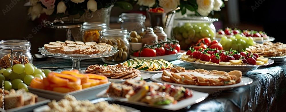 catered banquet table with a variety of appetizers, snacks, and sandwiches catered banquet table with a variety of appetizers, snacks, and sandwiches