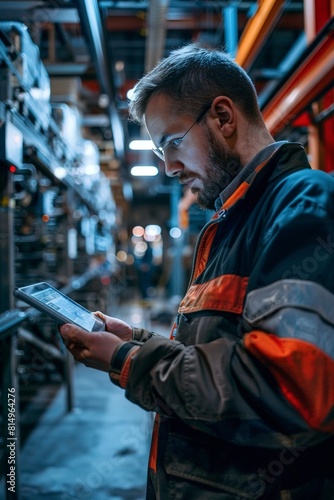 Technician using digital tablet on shop floor © Jorge Ferreiro