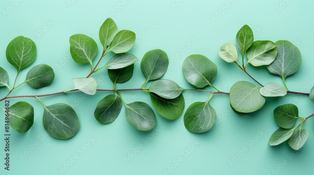 A green branch against a blue backdrop ..Or, if you prefer:..Green leafy branch set against a tr A green branch against a blue backdrop ..Or, if you prefer:..Green leafy branch set against a tr