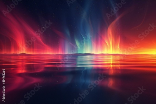 Abstract scene of aurora borealis in the sea, render
