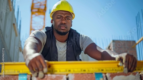 Construction Worker Measuring Site photo