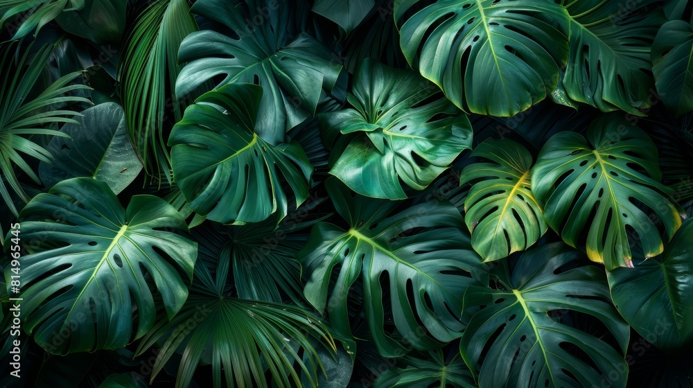 A tight shot of numerous large, green leaves against a wall of lush, green plant foliage Highlights of yellow accentuate the greenery A tight shot of numerous large, green leaves against a wall of lush, green plant foliage Highlights of yellow accentuate the greenery