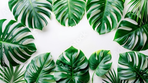  A circle of green leaves atop a white background  centered with a white disk