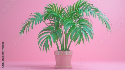  A potted plant against a pink background with two pink walls behind it