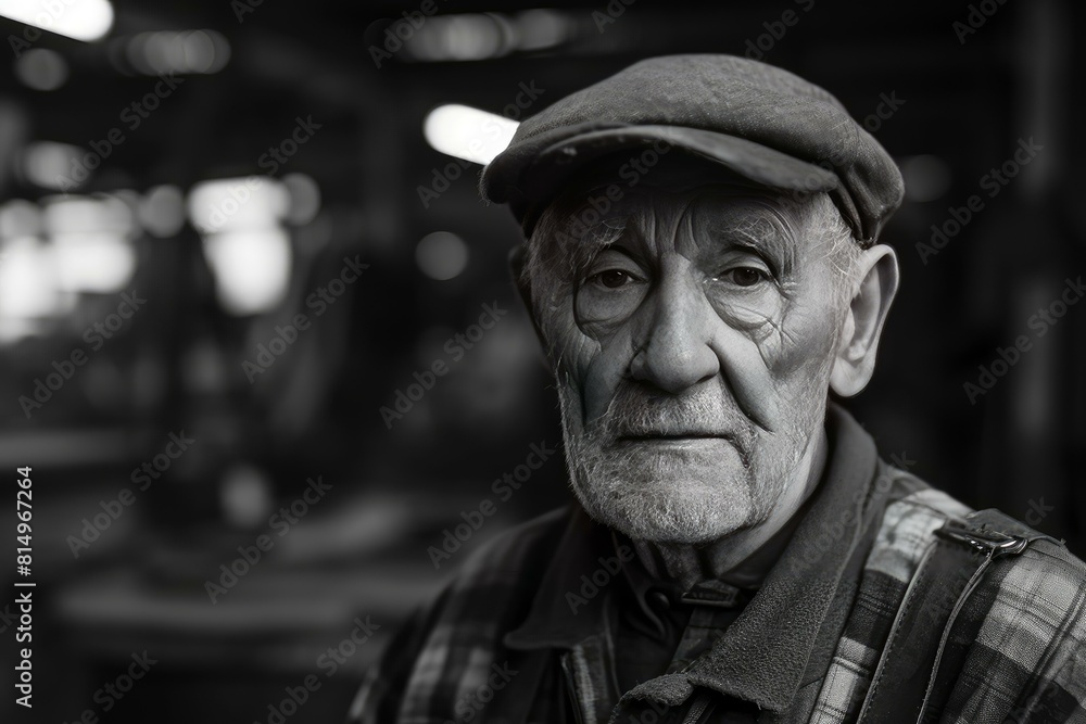 A soulful portrait of an elderly man with a cap, in black and white A soulful portrait of an elderly man with a cap, in black and white