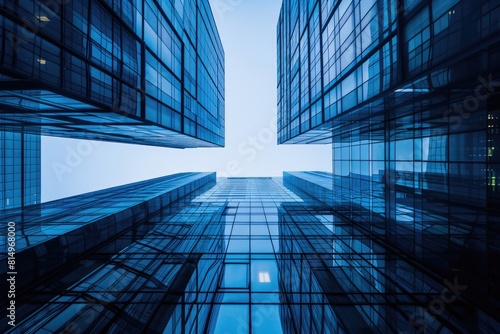 Blue Buildings. Financial Business Concept with Glass Skyscrapers in City Landscape