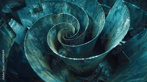  A metal object with a spiral design in its center against a dark blue background ..Or, for a more descriptive version:..This photo
