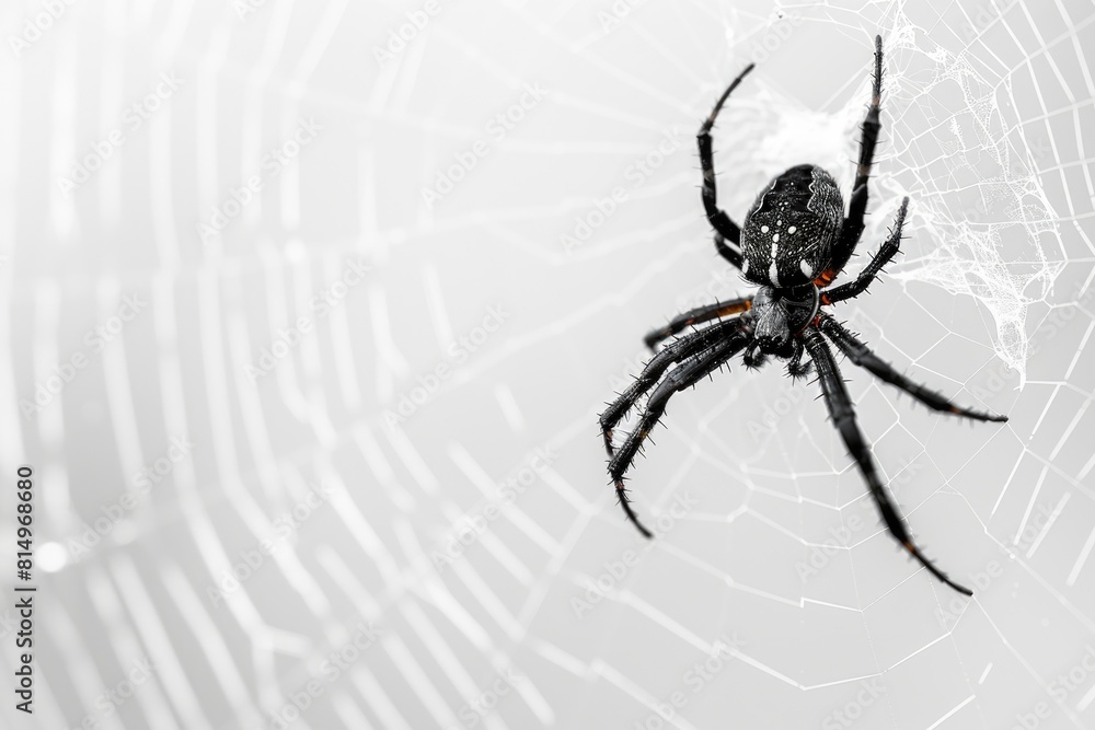 Fototapeta premium Spider Web White. Arachnid Redback or Black Widow Isolated on White Background