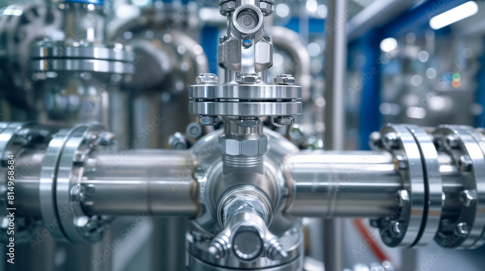 Detailed view of a complex machine consisting of numerous pipes and connectors Detailed view of a complex machine consisting of numerous pipes and connectors