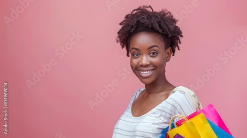 Cheerful Woman with Colorful Shopping Bags photo