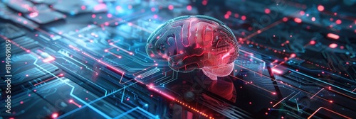 Intelligent Technology. Human Brain and Circuit Board Interface Concept for Artificial Intelligence