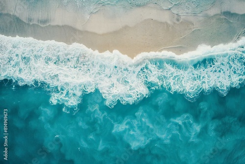 Aerial view of beautiful tropical beach with turquoise ocean waves