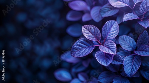 A detailed view of a purple plant  abundant with leaves  in the foreground Background subtly blurred