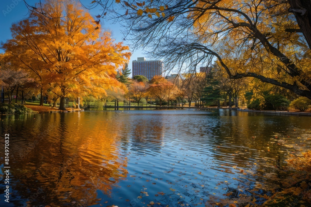 Autumn Park in Boston: Stunning Fall Foliage with Yellow and Gold Trees Autumn Park in Boston: Stunning Fall Foliage with Yellow and Gold Trees