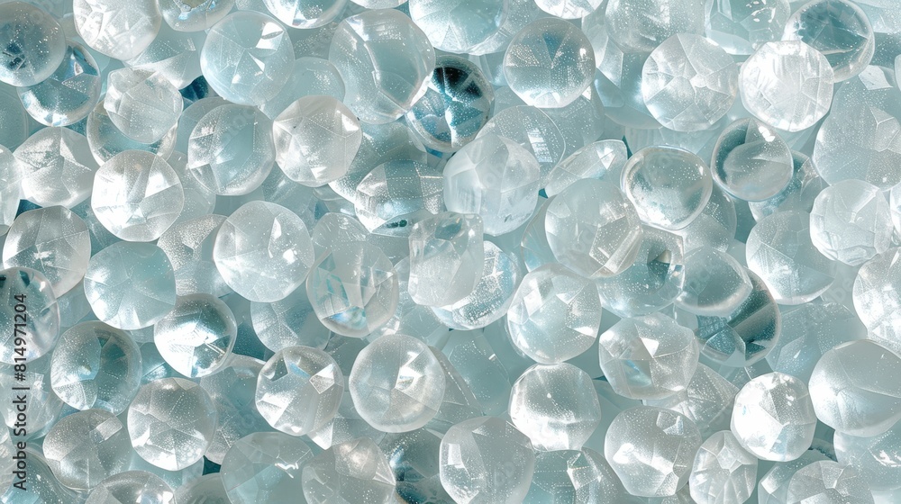 A tight shot of assorted blue and white bubbles surrounding a central black entity A tight shot of assorted blue and white bubbles surrounding a central black entity