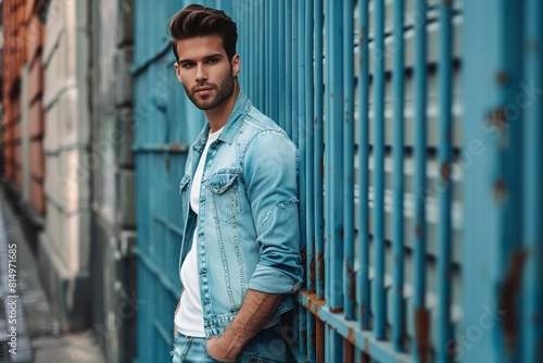 Attractive masculine man standing on a city street photo