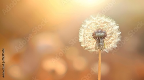  A dandelion in focus against a sunlit background  with a soft  blurred depiction of the flower