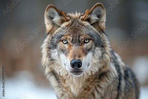 Portrait of a wolf in the winter forest   Animal portrait