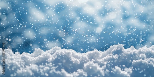 Snowing. Winter White Powder Snow Background with Blue Sky for Christmas Holiday Scene © Serhii