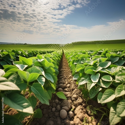 Sunlight Shines Down on a Field of Young Soybeans