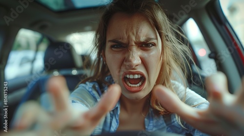 Closeup portrait angry young sitting woman
