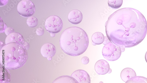 Cosmetics Serum bubbles on defocus background. Collagen bubbles Design. Molecule inside a liquid bubble. Essence Ball Molecules.