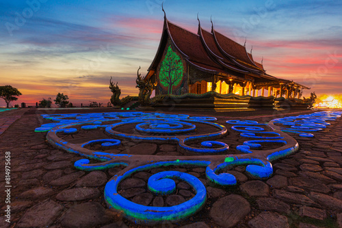 Ubon Ratchathani,Amazing Temple Sirindhorn Wararam Phuproud in Ubon Ratchathani Province at twilight time,Thailand.Thai temple with grain and select white balance