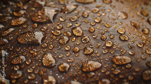 A close-up  macro-style image showing a dew-covered surface inspired by cow skin  where each droplet reflects a miniature world  adding a layer of complexity and beauty to the abstract background.