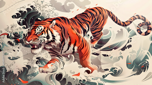 A tiger is walking through the water  with its head held high