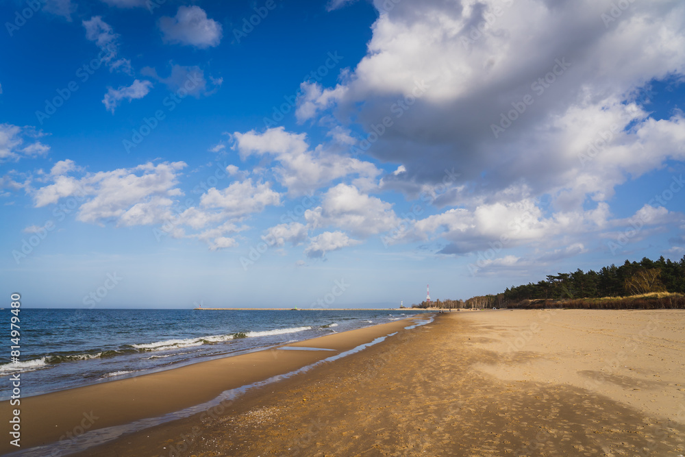 The beach in Górki Zachodnie on a warm spring day. Gdańsk, Poland.