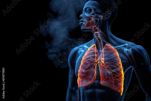 Posing athlete with highlighted lungs