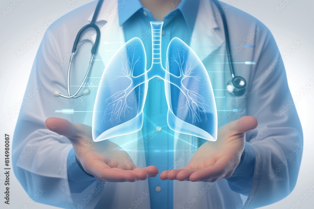 Doctor show digital image of human lungs Doctor show digital image of human lungs