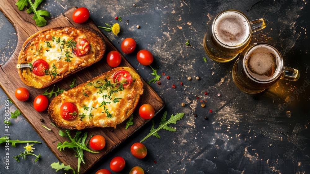 Welsh Rarebit with beers in a mouthwatering food photography shot Welsh Rarebit with beers in a mouthwatering food photography shot