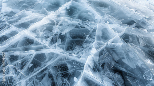 Abstract depiction of a frozen lake surface, where the ice cracks form intricate patterns similar to cow skin, offering a chilling yet beautiful representation of natural art. © Nancy