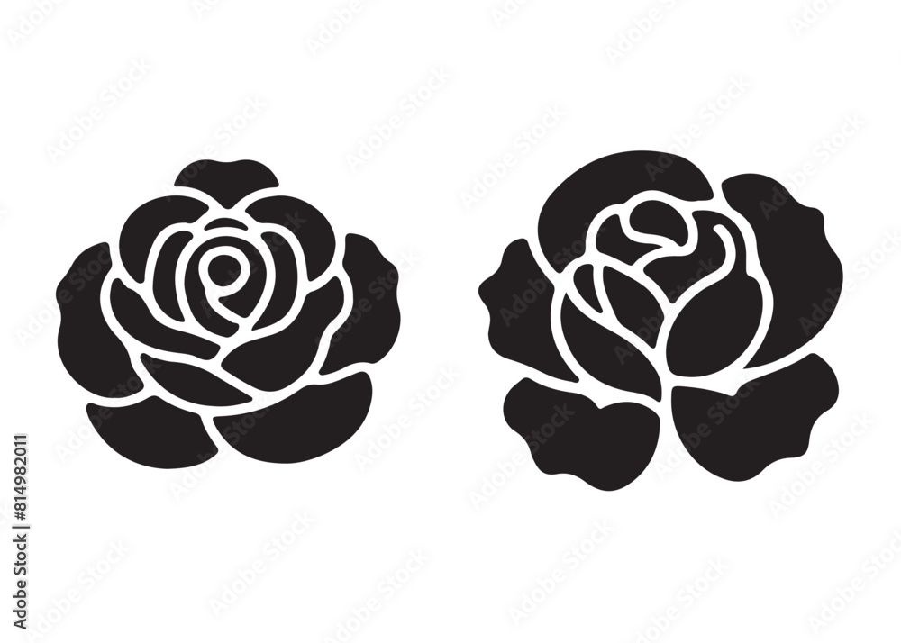 rose flowers silhouettes Vector set, set of decorative rose with leaves rose flowers silhouettes Vector set, set of decorative rose with leaves